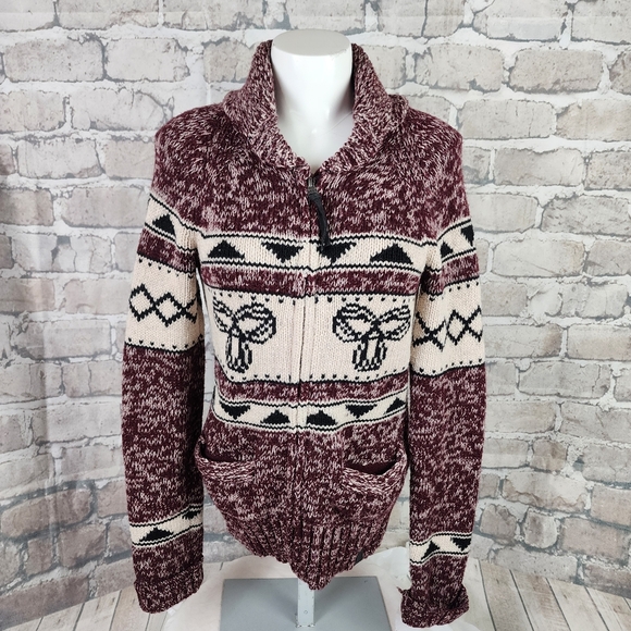 Aritzia TNA Lambswool Sea to Sky Zip Cardigan Burgundy Size Small - Picture 2 of 12